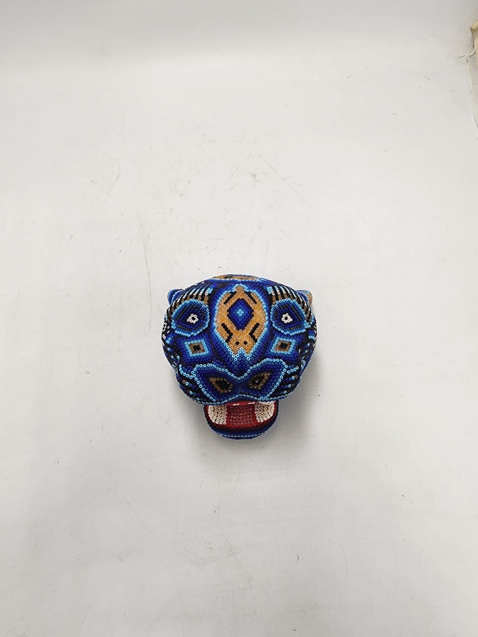 Mexican Folk Art Huichol Beaded Jaguar Head By Mayola Villa Lopez PP8637