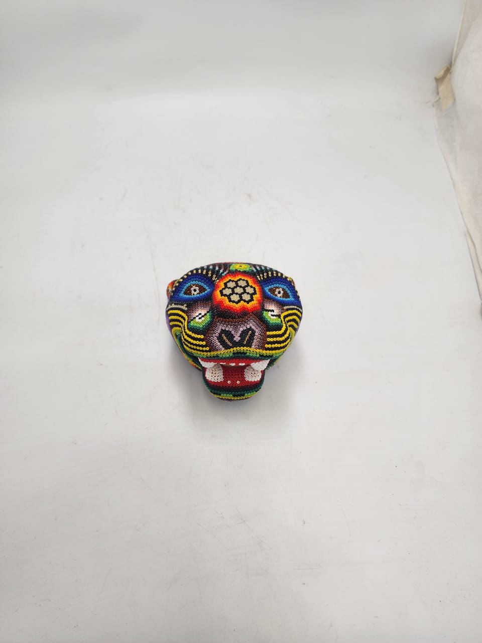 Mexican Folk Art Huichol Beaded Jaguar Head By Mayola Villa Lopez PP8638