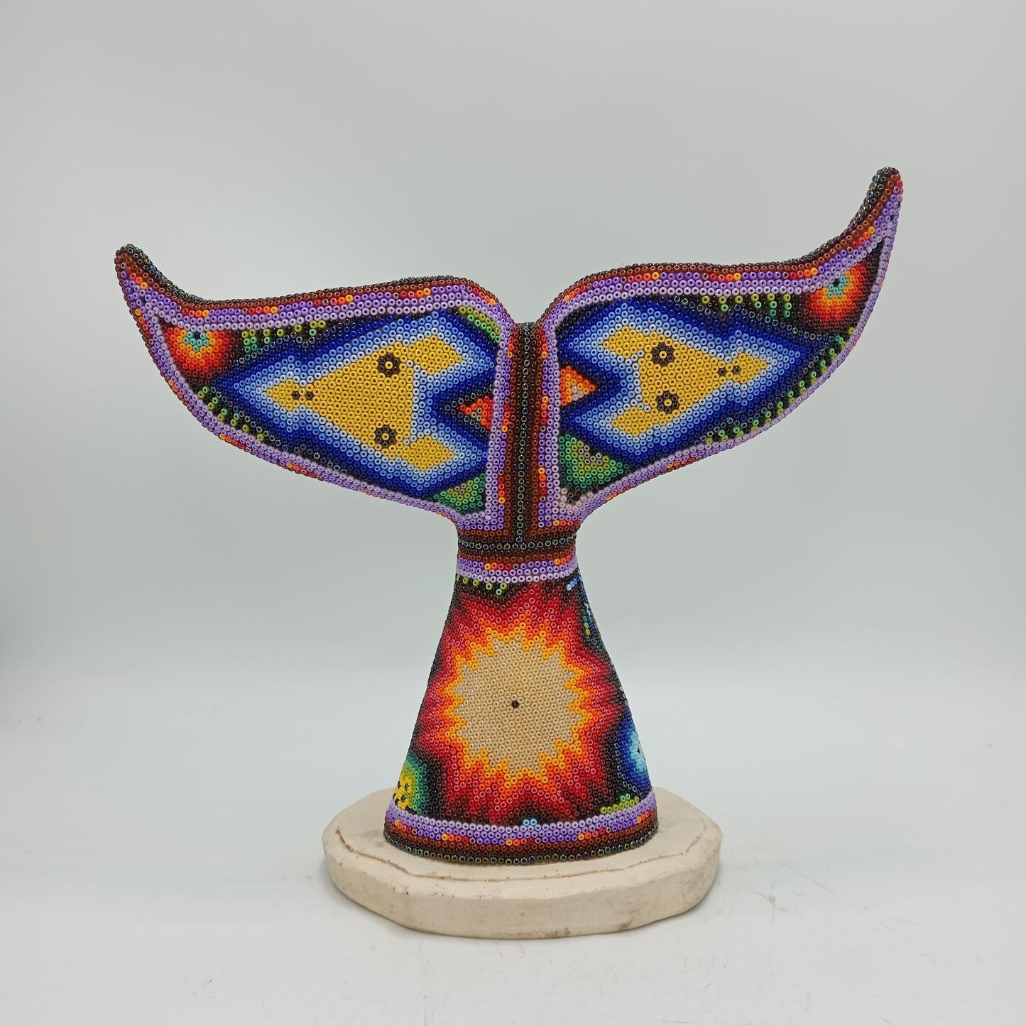 Mexican Folk Art Huichol Beaded Whale Tail By Mayola Villa Lopez PP8640