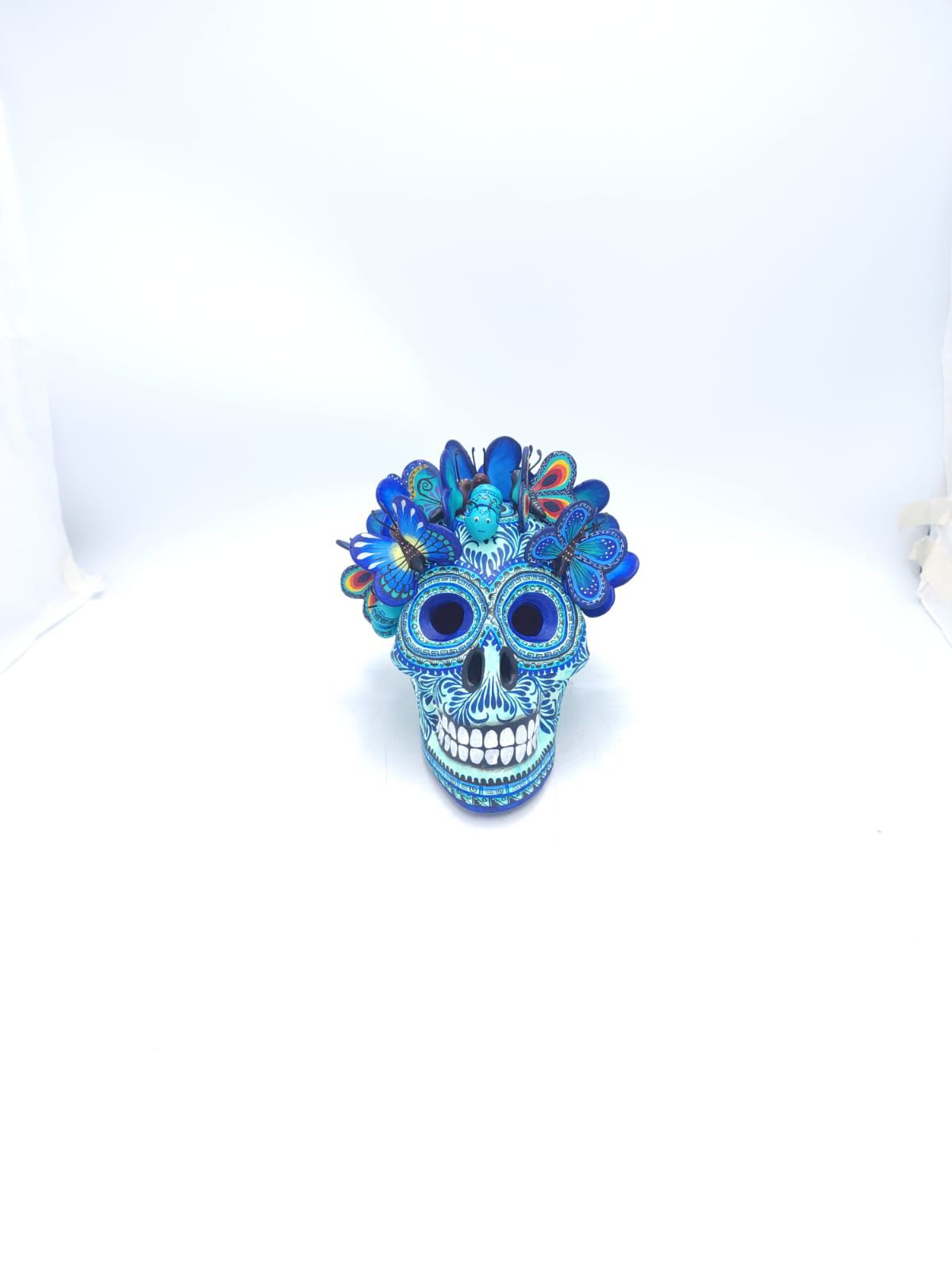 Day Of The Dead Ceramics Butterflys Human Skull By Alfonso Castillo PP8647