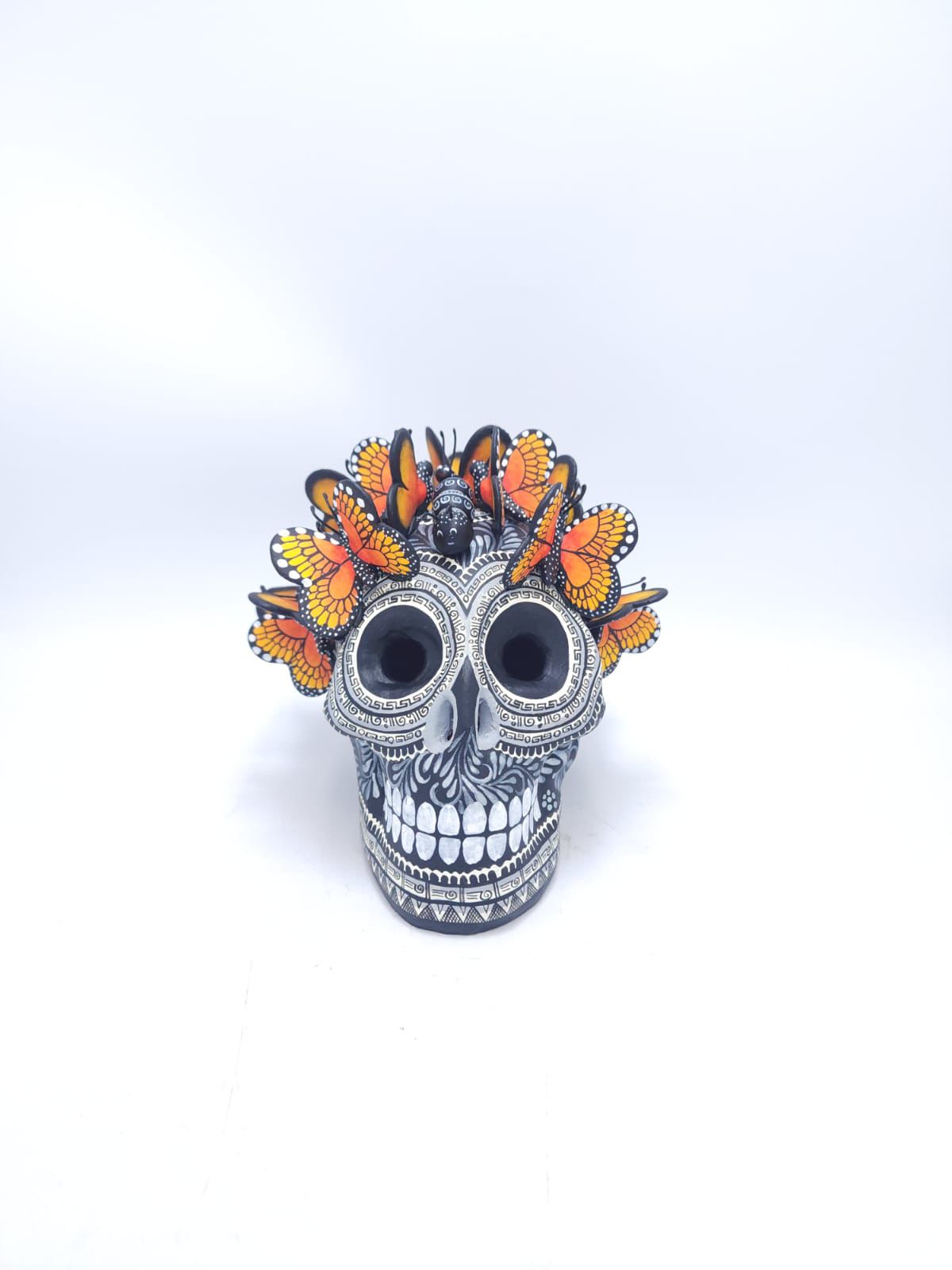 Day Of The Dead Ceramics Butterflys Human Skull By Alfonso Castillo PP8650