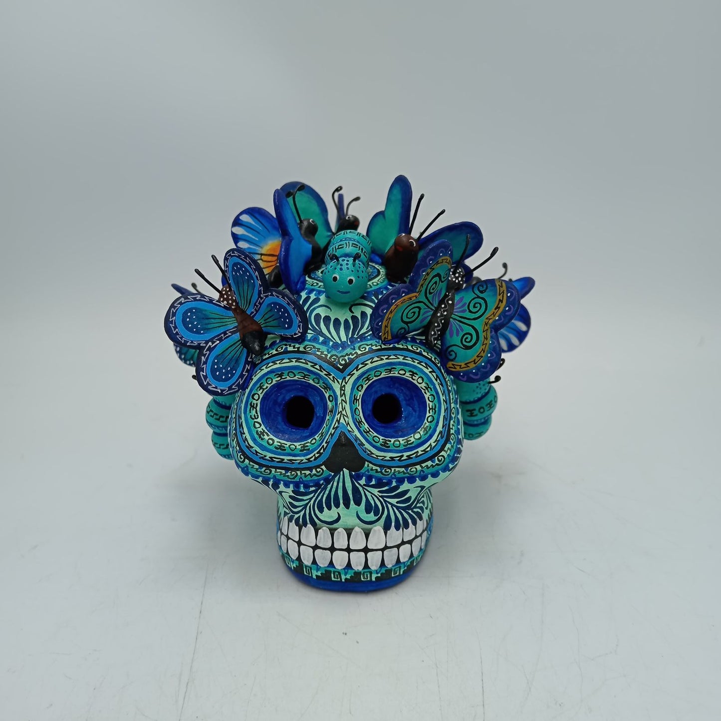 Day Of The Dead Ceramics Butterflys Human Skull By Alfonso Castillo PP8656