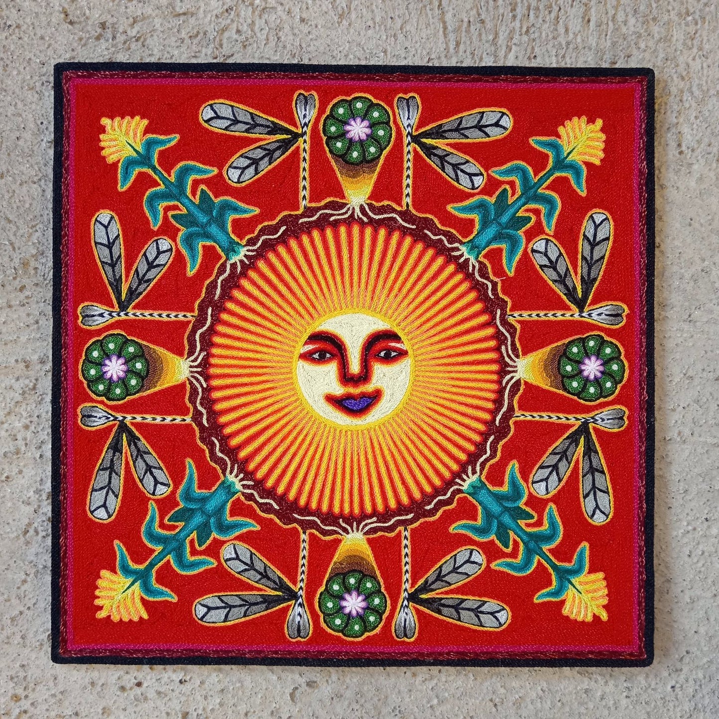 Huichol Indian Yarn Painting by  Samuel Hernandez  PP8568