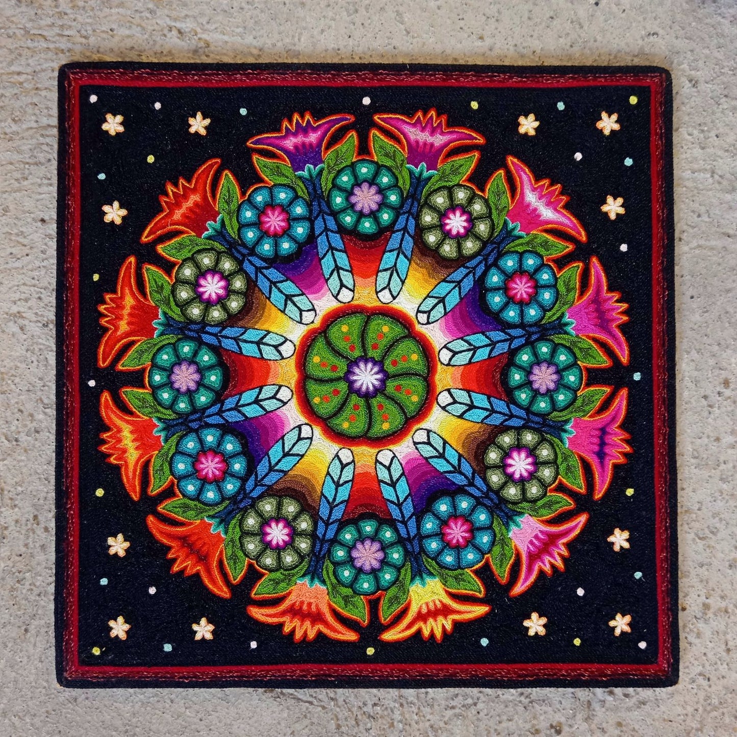 Huichol Indian Yarn Painting by  Samuel Hernandez  PP8569