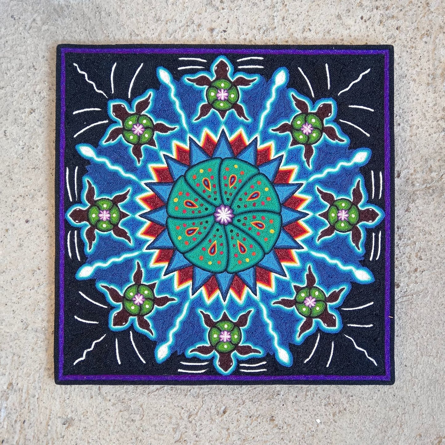 Huichol Indian Yarn Painting by  Samuel Hernandez  PP8570