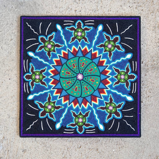 Huichol Indian Yarn Painting by  Samuel Hernandez  PP8570