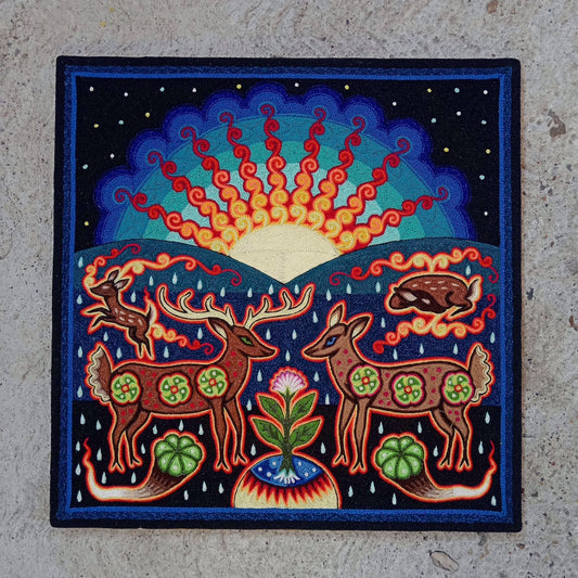 Huichol Indian Yarn Painting by  Samuel Hernandez  PP8572