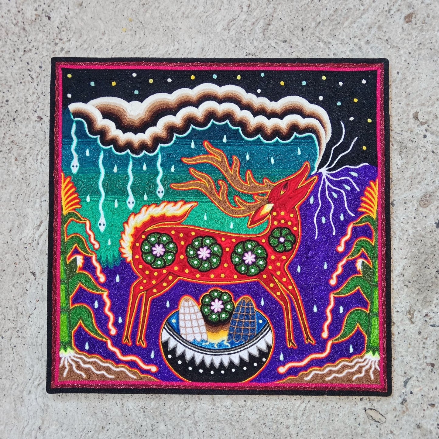 Huichol Indian Yarn Painting by  Samuel Hernandez  PP8573 Oaxaca