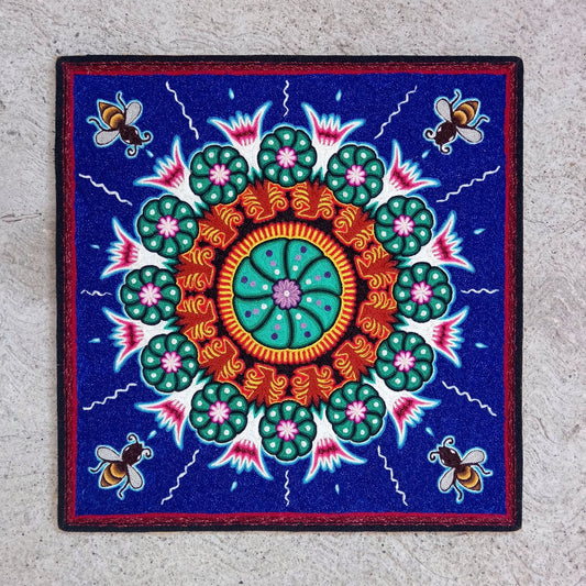 Huichol Indian Yarn Painting by  Samuel Hernandez  PP8574