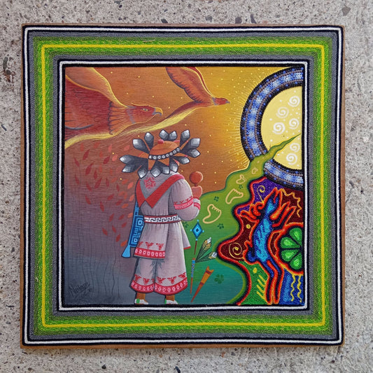 Huichol Mexican Folk Art Yarn Painting by Neikame PP8591