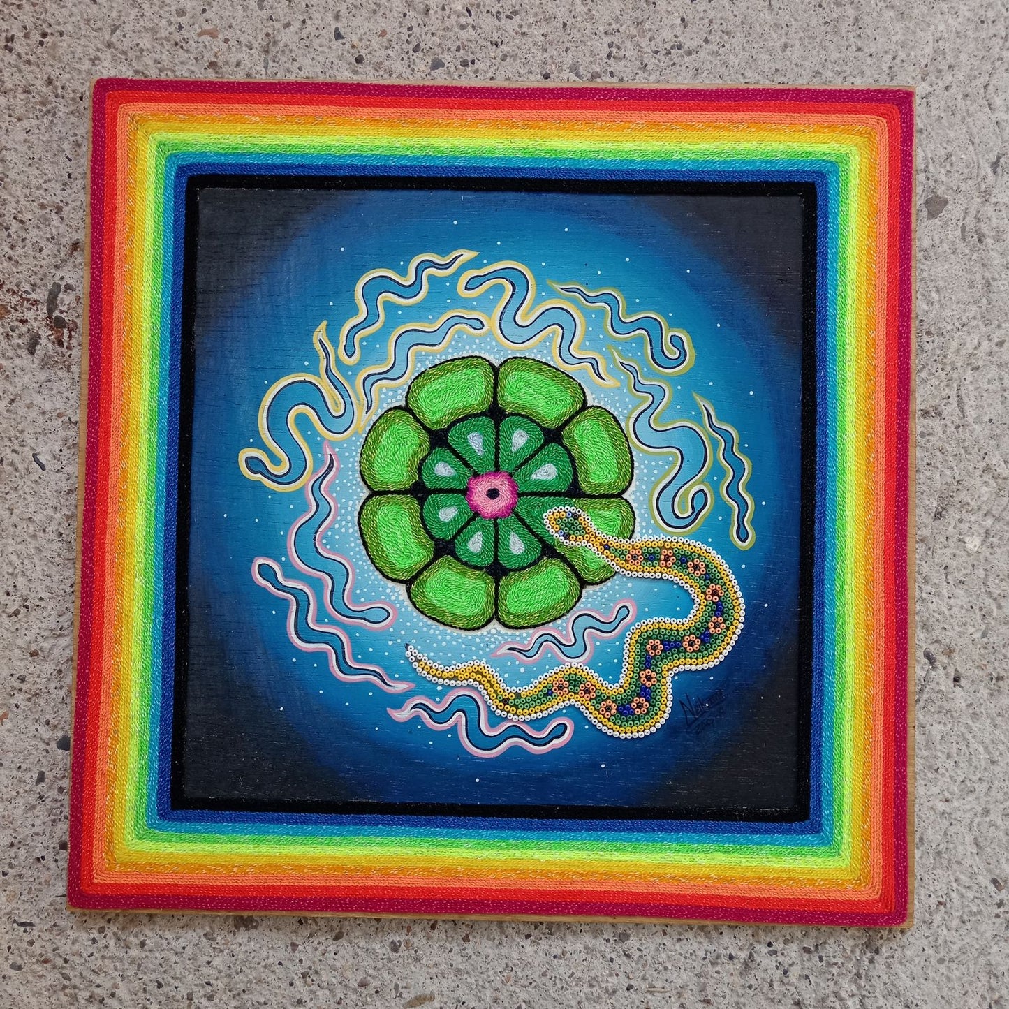 Huichol Mexican Folk Art Yarn Painting by Neikame PP8592