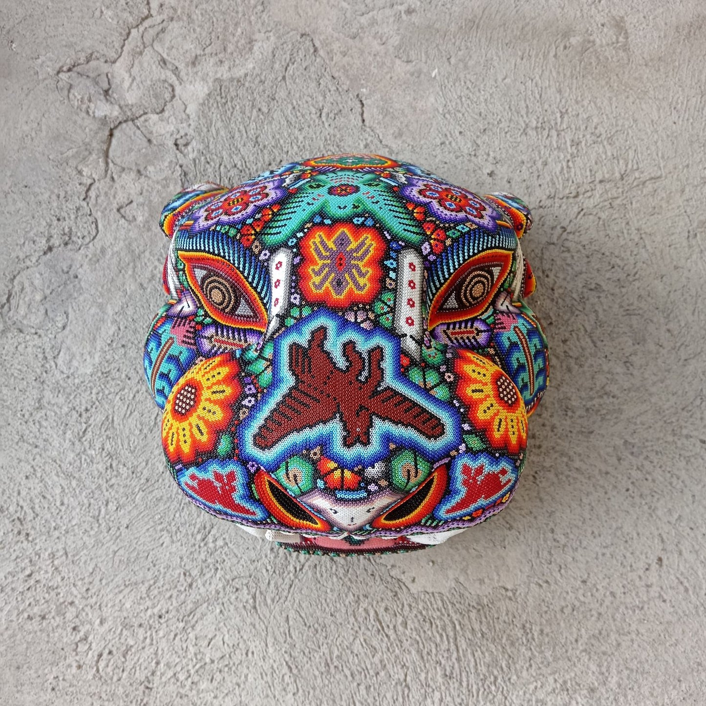 Huichol Mexican Hand Beaded Jaguar Head By Isandro Villa Lopez PP8597
