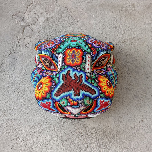 Huichol Mexican Hand Beaded Jaguar Head By Isandro Villa Lopez PP8597