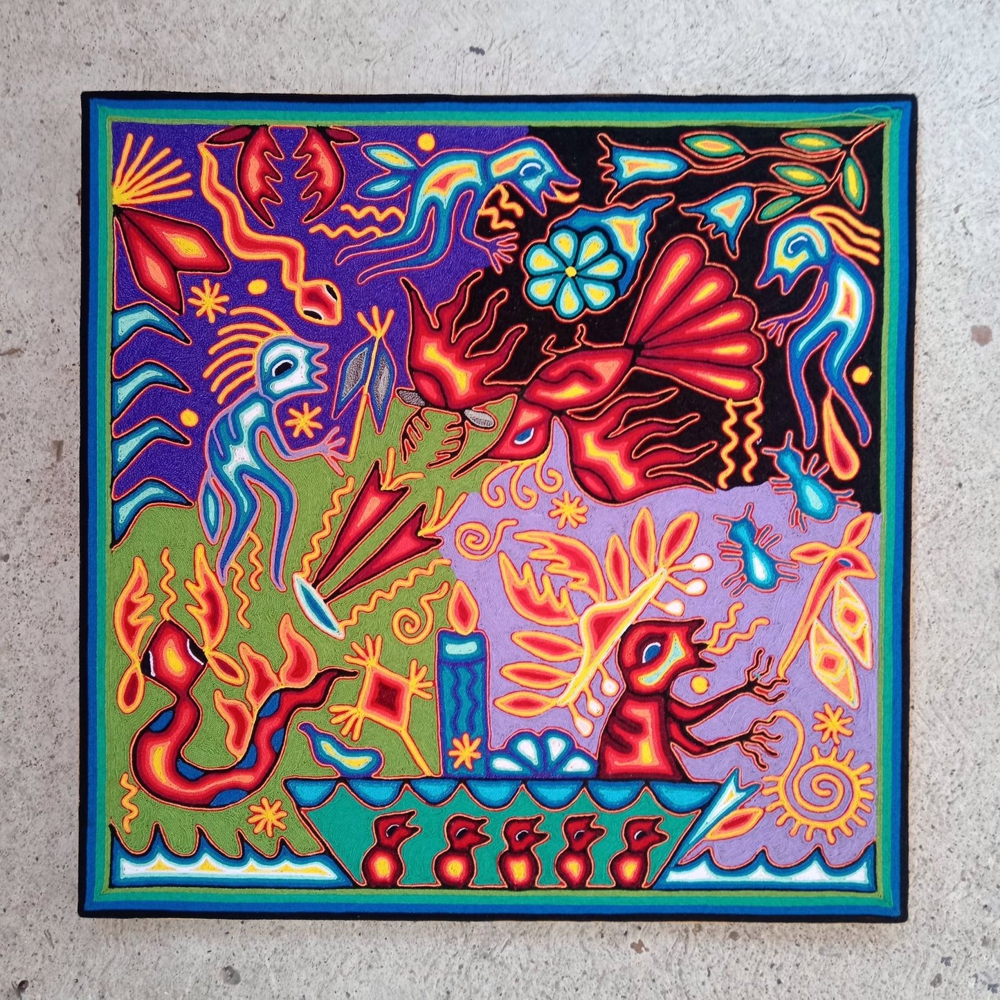 Huichol Yarn Painting Mexican Folk Art By Luciana Benitez PP8668