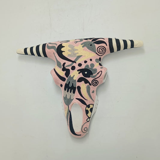 Mexican Folk Art Huichol Yarn Painting on Bull Skull By Alfredo Meraz Reyna PP8679