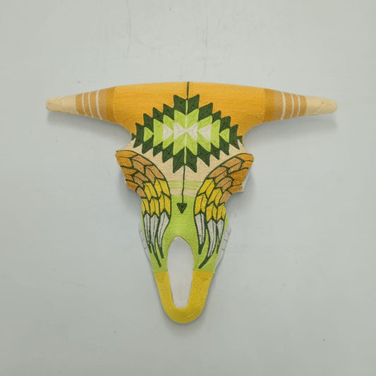 Mexican Folk Art Huichol Yarn Painting on Bull Skull By Alfredo Meraz Reyna PP8686