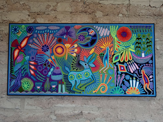 Mexican Folk Art Huichol Yarn Painting by Cooperativa Zitacua PP8717