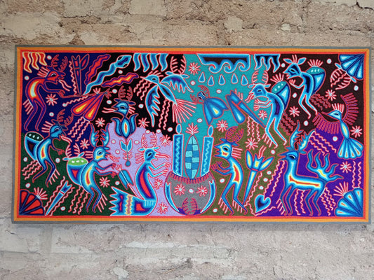 Mexican Folk Art Huichol Yarn Painting by Cooperativa Zitacua PP8718 Oaxaca