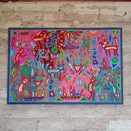 Mexican Folk Art Huichol Yarn Painting by Cooperativa Zitacua PP8719