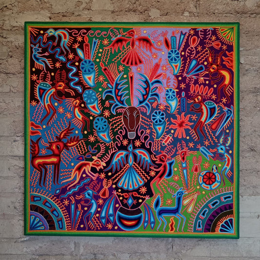 Mexican Folk Art Huichol Yarn Painting by Cooperativa Zitacua PP8721