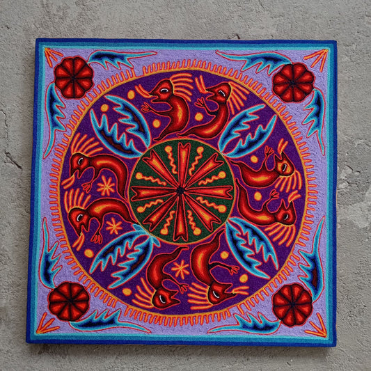 Mexican Folk Art Huichol Yarn Painting by Cooperativa Zitacua PP8724