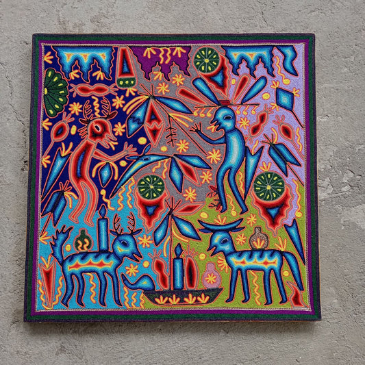 Mexican Folk Art Huichol Yarn Painting by Cooperativa Zitacua PP8725