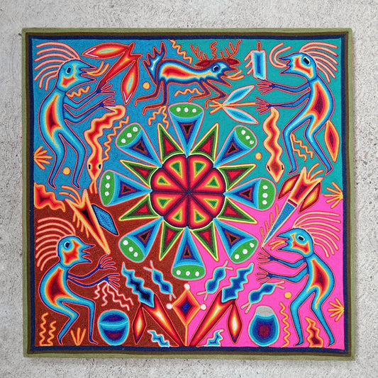 Mexican Folk Art Huichol Yarn Painting by Cooperativa Zitacua PP8715 Oaxaca