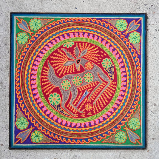 Mexican Folk Art Huichol Yarn Painting by Cooperativa Zitacua PP8716