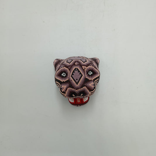 Mexican Folk Art Huichol Beaded Jaguar Head By Mayola Villa Lopez PP8736 Oaxaca