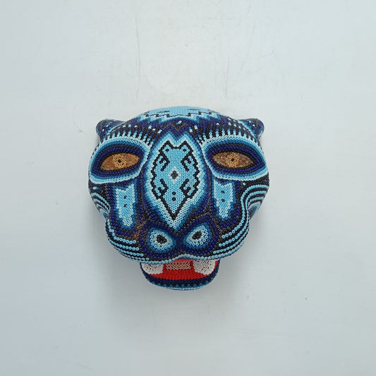 Mexican Folk Art Huichol Beaded Jaguar Head By Mayola Villa Lopez PP8745