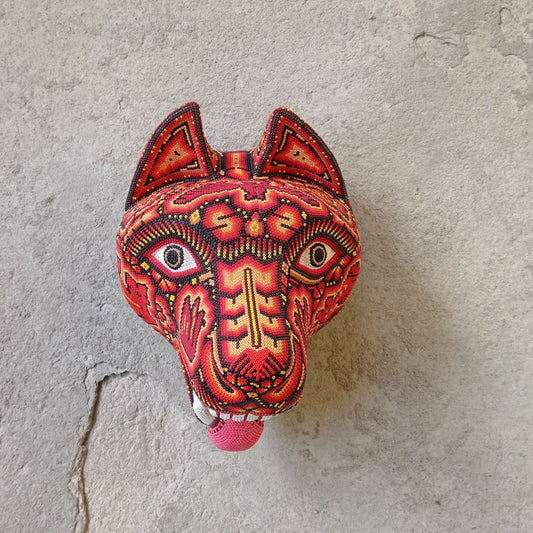 Huichol Mexican Hand Beaded Wolf Head By Isandro Villa Lopez PP8760 Oaxaca