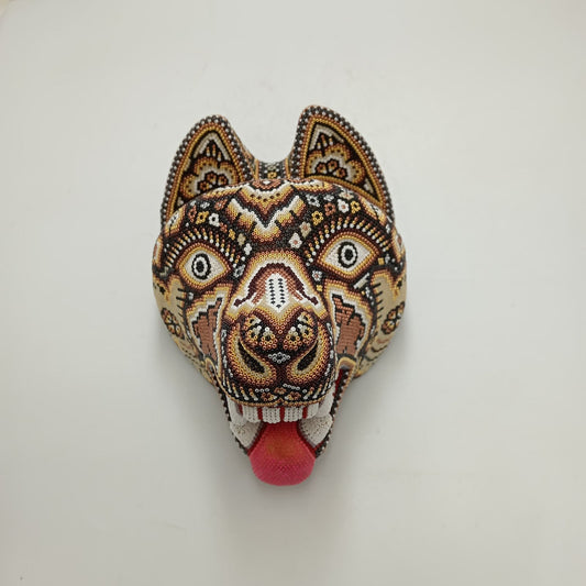 Huichol Mexican Hand Beaded Wolf Head By Isandro Villa Lopez PP8761