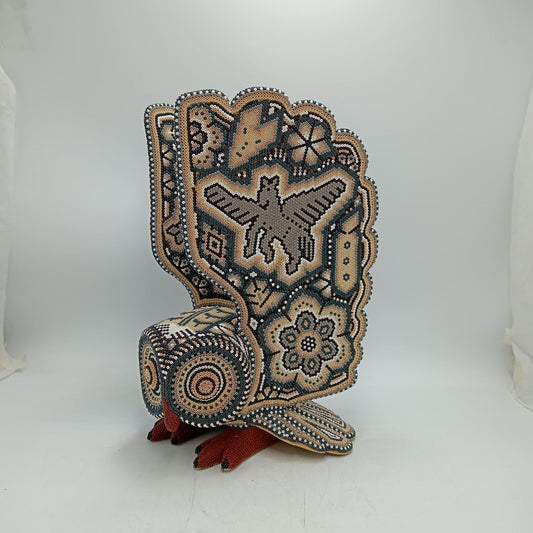 Mexican Huichol Hand Beaded Owl By Isandro Villa Lopez PP8765