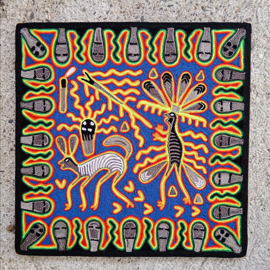 Huichol Indian Mexican Folk Art Yarn Painting by Silverio Gonzalez Rios PP8804