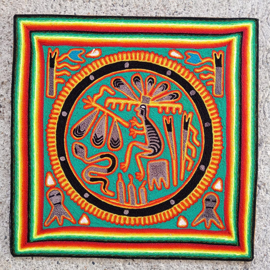 Huichol Indian Mexican Folk Art Yarn Painting by Silverio Gonzalez Rios PP8807