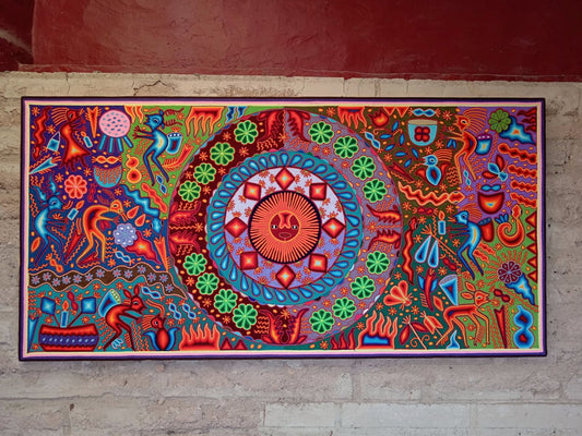 Mexican Folk Art Huichol Yarn Painting by Cooperativa Zitacua PP8823 Oaxaca