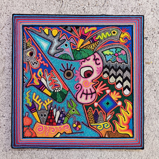 Huichol Indian Yarn Painting By Luis Castro PP8817