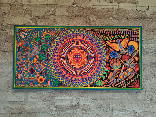 Mexican Folk Art Huichol Yarn Painting by Cooperativa Zitacua PP8877 Oaxaca