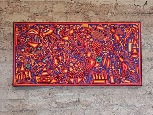 Mexican Folk Art Huichol Yarn Painting by Cooperativa Zitacua PP8878 Oaxaca