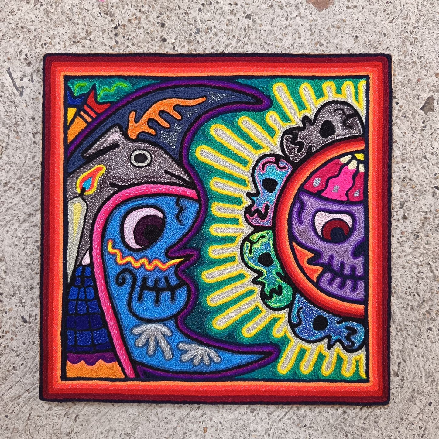 Mexican Folk Art Huichol Indian Yarn Painting by Luis Castro PP8862 Oaxaca