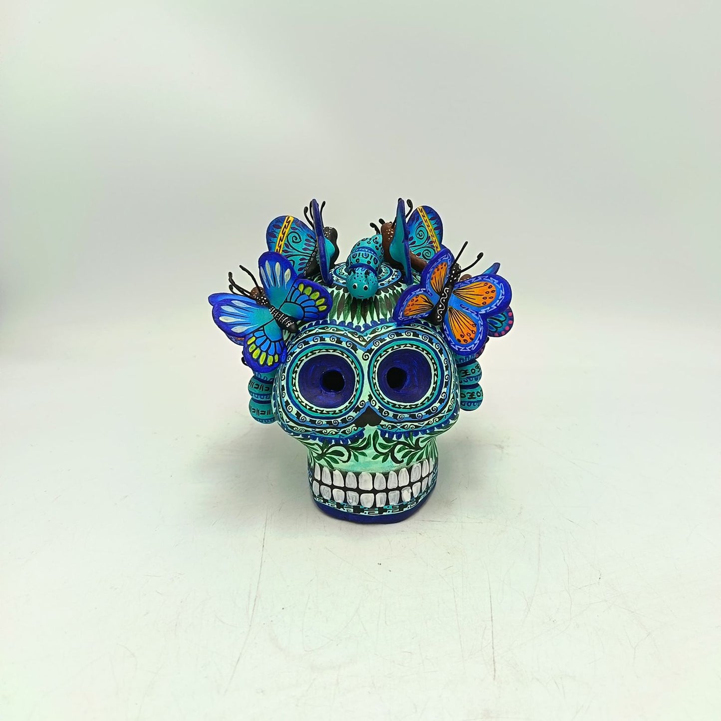 Day Of The Dead Ceramics Butterflys Human Skull By Alfonso Castillo PP8832