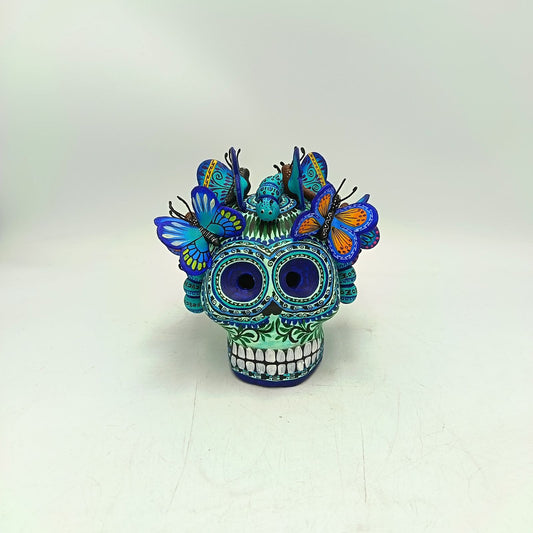 Day Of The Dead Ceramics Butterflys Human Skull By Alfonso Castillo PP8832