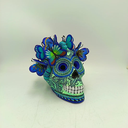 Day Of The Dead Ceramics Butterflys Human Skull By Alfonso Castillo PP8834