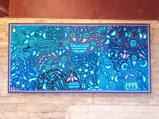 Mexican Folk Art Huichol Yarn Painting by Cooperativa Zitacua PP8866