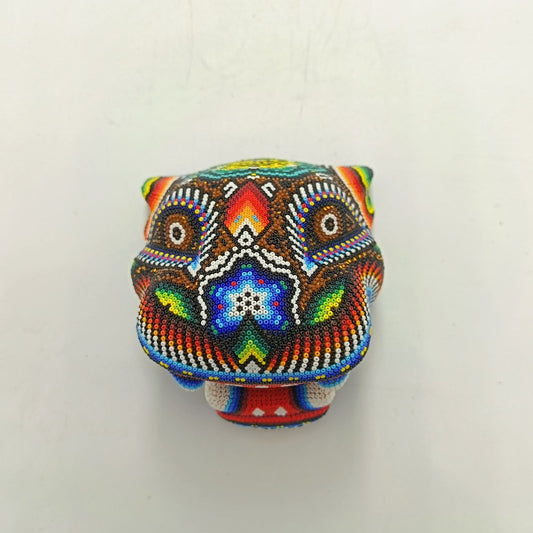 Mexican Huichol Hand Beaded Jaguar Head By Santos Bautista PP8848