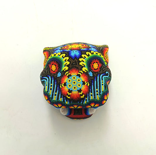 Mexican Huichol Hand Beaded Jaguar Head By Santos Bautista PP8850 Oaxaca