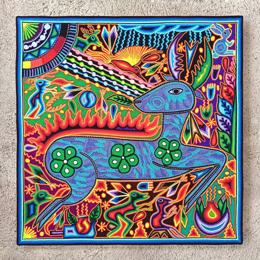 Tepehuano Yarn Painting Mexican Folk Art By Bautista Family PP8911