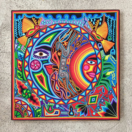Tepehuano Yarn Painting Mexican Folk Art By Bautista Family PP8912