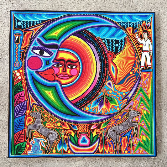 Tepehuano Yarn Painting Mexican Folk Art By Bautista Family PP8913
