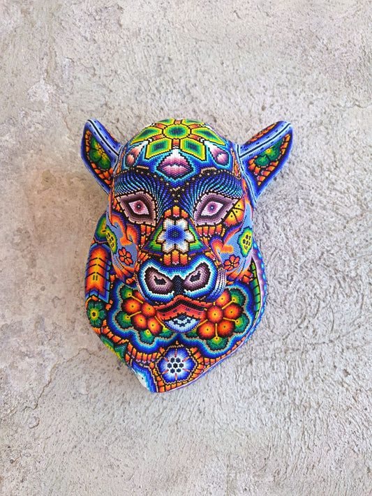 Mexican Huichol Hand Beaded Panter Head By Octaviano Villa Lopez PP8779